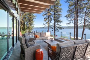 Lakeview patio with outdoor seating and scenic views.