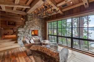 Cozy cabin with fireplace and lake view