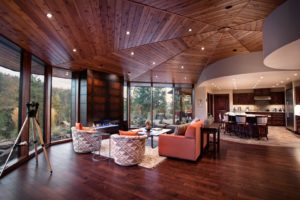 Lake Fernan Residence - Passive House Institute Certified Luxurious modern living room with scenic views.