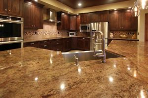 Liberty Lake Residence Modern kitchen with granite countertops.