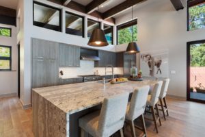 Modern kitchen with island and pendant lights