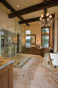 Luxurious bathroom with rustic wooden accents