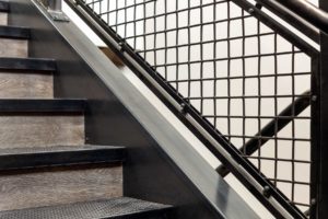 Industrial metal staircase close-up.