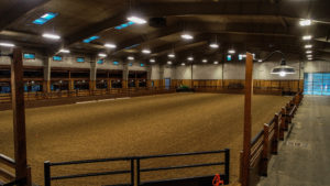 Indoor horse arena with ample lighting.