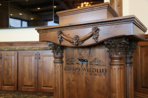 Wooden podium at Idaho Wildlife Museum.