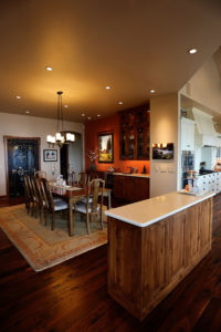 Luxury dining room with elegant wooden furniture.