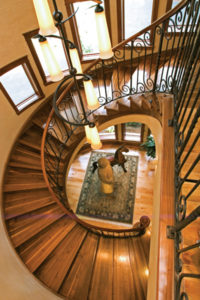 Elegant spiral staircase with wooden steps